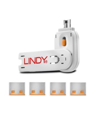 Cable de seguridad Lindy 40453 - USB Port Locks 4xORANGE+Key