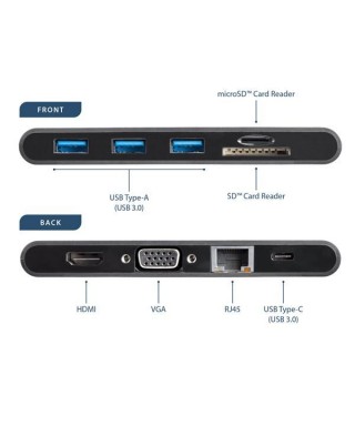 Replicador StarTech USB-C Docking Station VGA HDMI GbE SD Win Mac