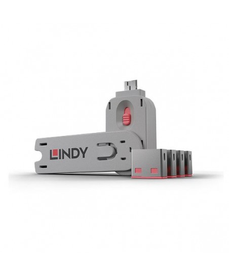 Cable de seguridad Lindy 40450 - USB Port Locks 4x PINK+Key